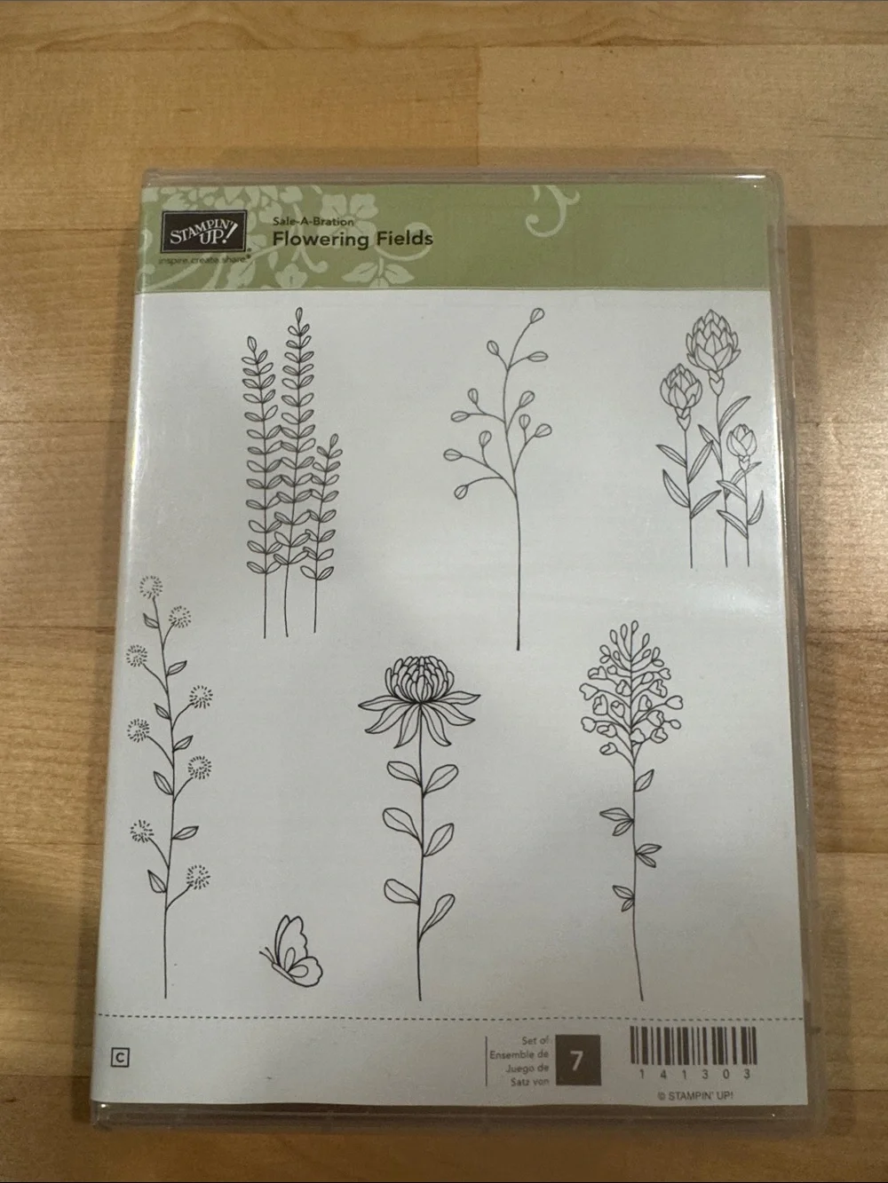 Stampin' Up! Flowering Fields Clear Stamp Set - Green & White